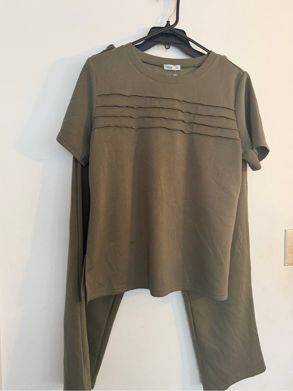 Olive Green Women's Short-Sleeve Top with Pintuck Detail